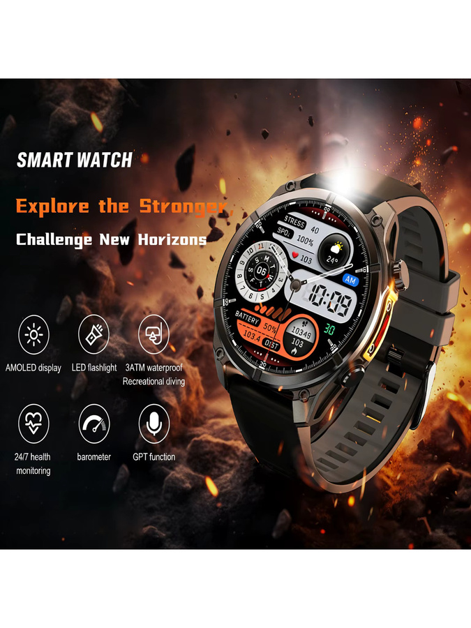 LAUSEVENFJ HD300 Smartwatch mit AMOLED Display, Bluetooth Anruffunktion, AI GPT Chat und wasserdichtem Design in Schwarz - Bild 6