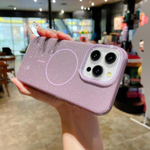 Luxus Bling Glitzer MagSafe Handyhülle für Apple iPhone 11 12 13 14 15 16 Pro Max, Magnetisch und Stoßfest, Farbe: Purple - Bild 1