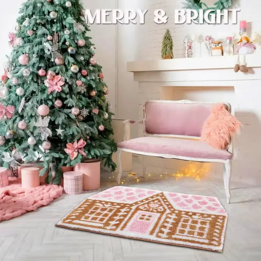 VIKAMA Weihnachts-Lebkuchenhaus Teppich, weiche Badematte und Nachttischteppich mit Kinder-Motiv, wasserabweisend, Multicolor, B/T: 70 x 47 cm - Bild 4