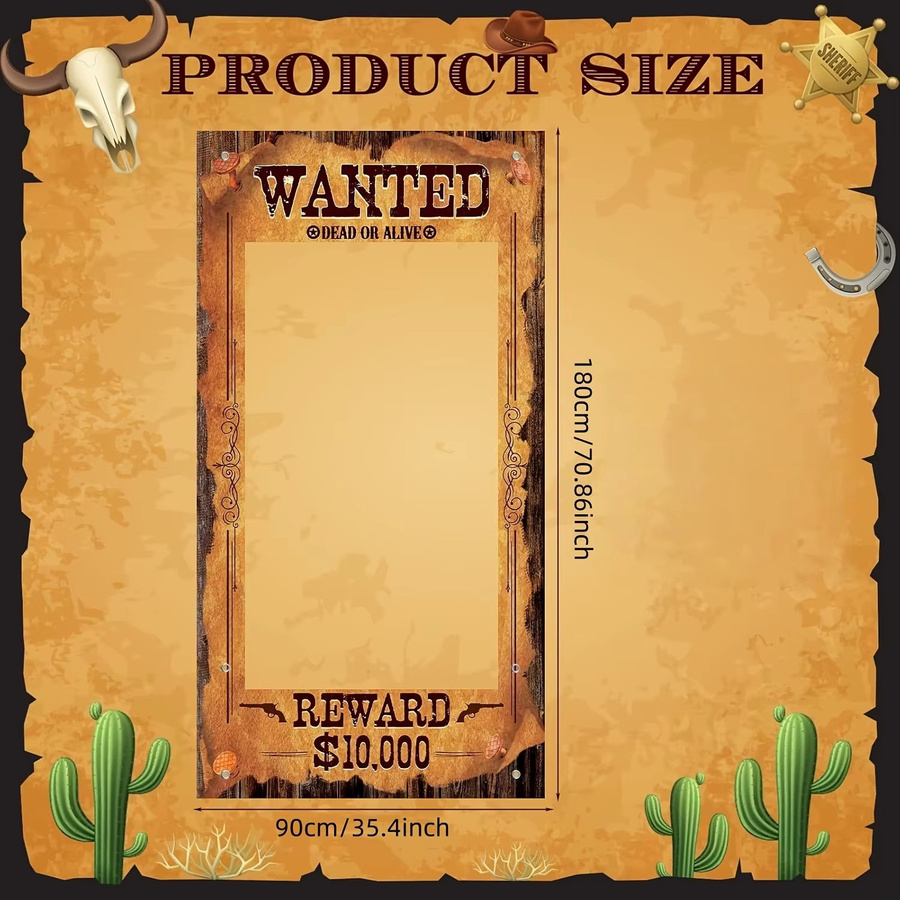 OURFETE Western Cowboy Wanted Fotobox-Requisite Wild West Party Hintergrund mit Türrahmen-Ausschnitt, B: 90 cm, H: 180 cm - Bild 4