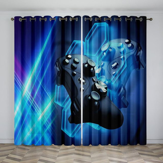 Yiran Furniture Videospieler Vorhang Set mit Grafik-Design, 2 Stück, halbtransparent, Polyester, Breite: 65 cm, Höhe: 60 cm - Bild 1
