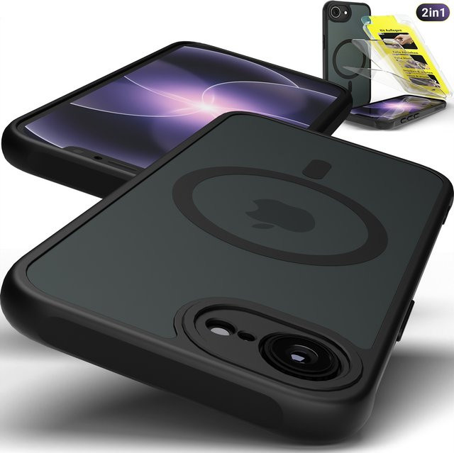 GreenHec MagSafe Schutzhülle für iPhone 17e und iPhone 16e, Stoßfestes Case mit Kameraschutz in Schwarz Matt - Bild 1
