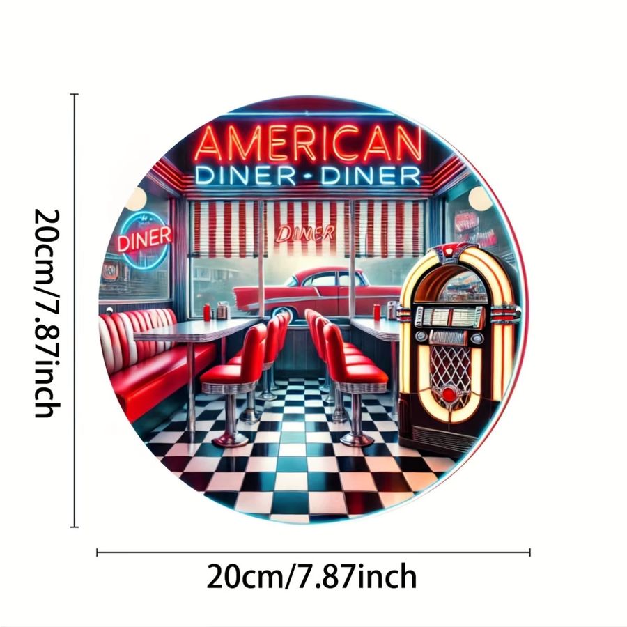 Potdemiel Retro-amerikanisches Restaurant-Blechschild aus Aluminium, rundes Wandkunst-Schild Durchmesser: 19,81 cm - Bild 4