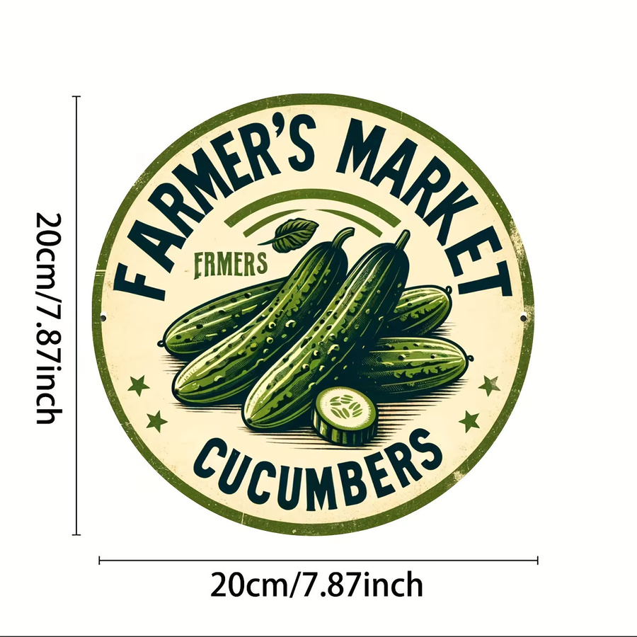 Potdemiel Metallschild Vintage Farmer's Market Cucumber Rund, Mehrfarbig, Durchmesser: 20,3 cm - Bild 2