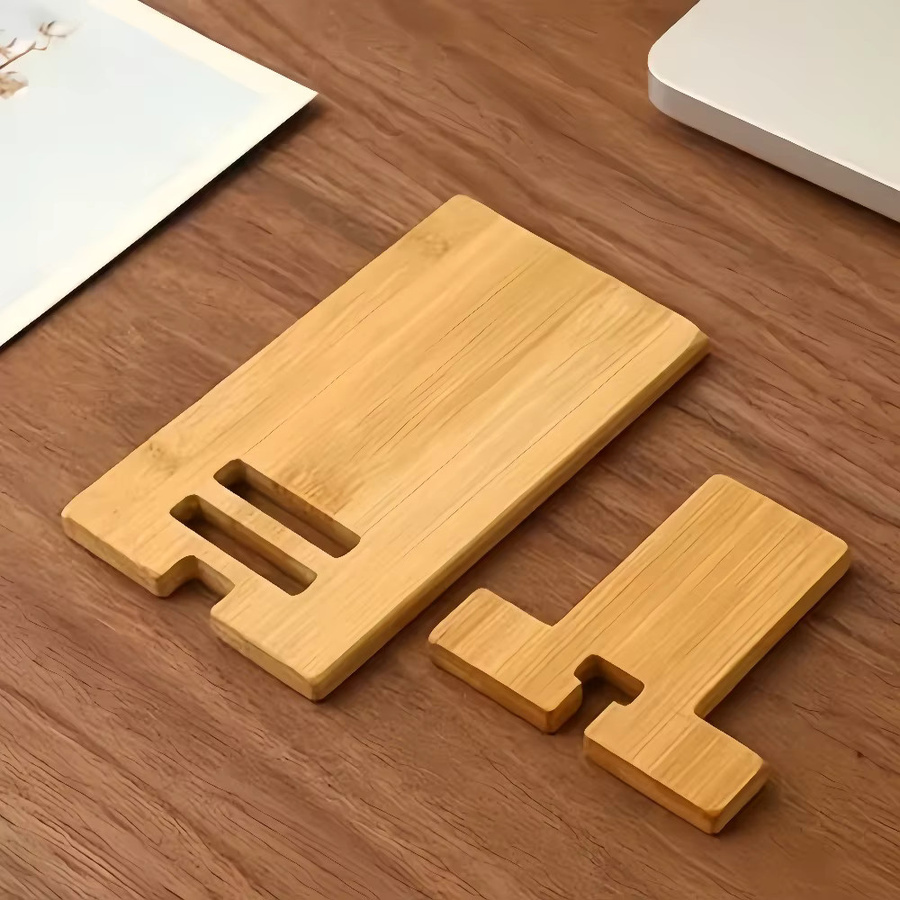 Verstellbarer Desktop-Handyhalter aus Bambus in Braun, praktischer Smartphone-Ladeständer aus Holz und multifunktionale Telefonhalterung - Bild 4