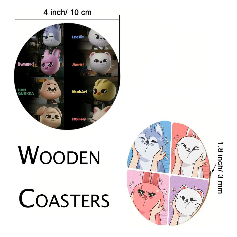 Runder Holz-Untersetzer mit Skzoo Cartoon-Design, Durchmesser: 10 cm, Mehrfarbig - Bild 6
