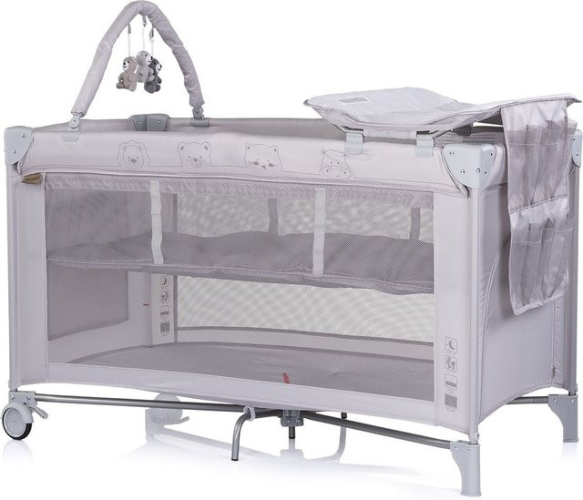 Chipolino Reisebett Luna in Silber und Grau mit 2 Ebenen, Wickelauflage, Spielbogen und Faltmatratze - Bild 1