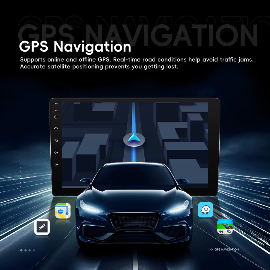 Podofo Android 13 Autoradio 2 Din mit 9 Zoll Display, 4G+64G, Kabelloses CarPlay und Android Auto, GPS, Bluetooth, WiFi, DAB+ und USB, Schwarz - Bild 3