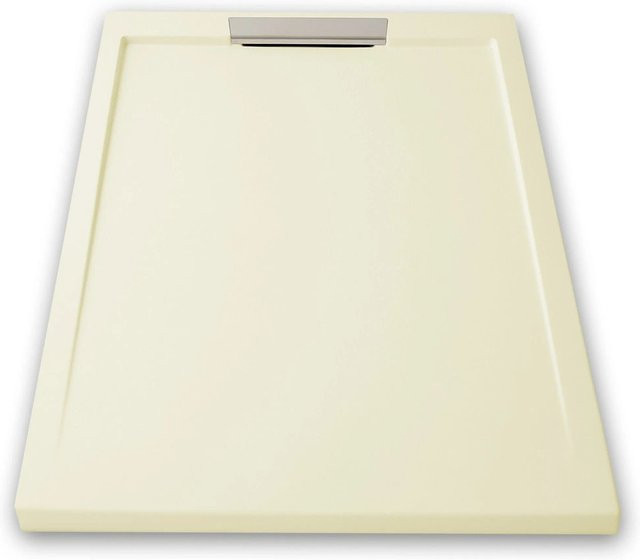 Mirlo Duschwanne aus Mineralguss Extra Flach in Beige mit Chrom-Ablaufschutz B/B/H: 100 x 80 x 3 cm - Bild 1