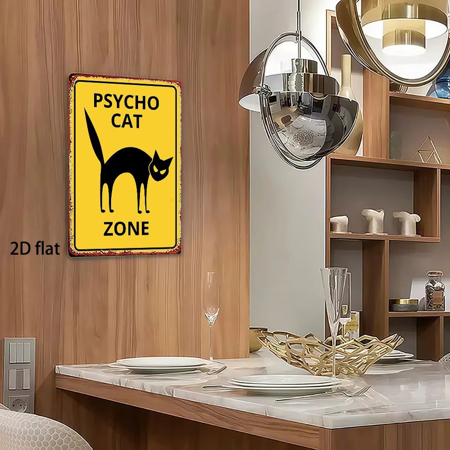 Psycho Cat Zone Metallschild Vintage Horror Dekor mit Psycho Cat Silhouette in Gelb und Schwarz, B: 30,0 cm, H: 20,0 cm - Bild 4