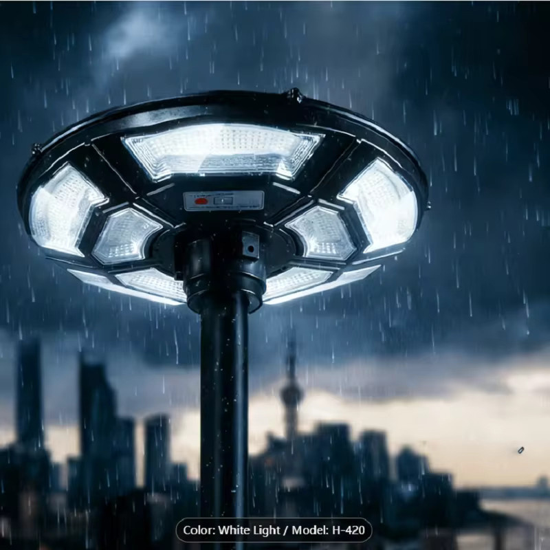 YQCHEZI Solarlampe UFO-Design in Weiß und Schwarz, runde wasserdichte Außenleuchte mit Fernbedienung und Dämmerungssensor für Garten und Garage - Bild 6