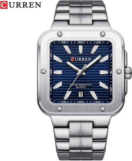 CURREN Armbanduhr, Quarz, Edelstahl, Eckig, Blau, Unisex - Bild 1