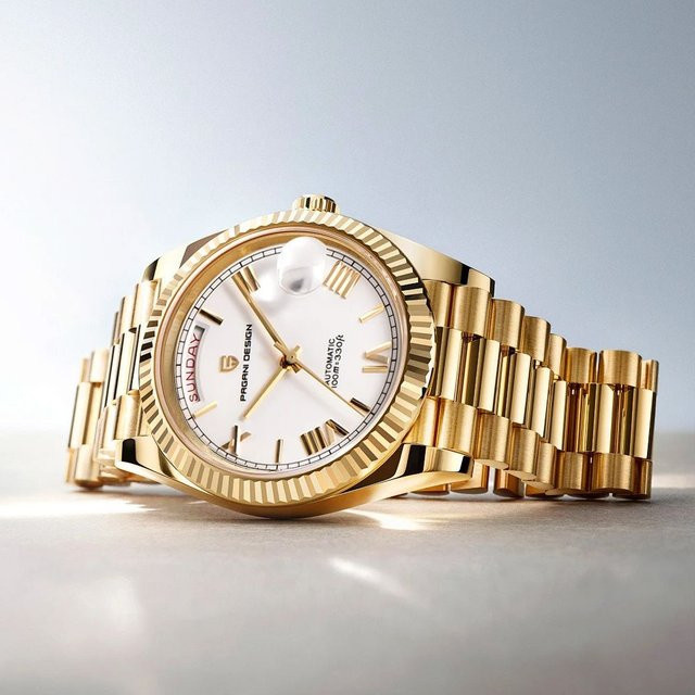 PAGANI DESIGN Armbanduhr Automatik, Edelstahl, Gold, Weiß, Herren - Bild 1