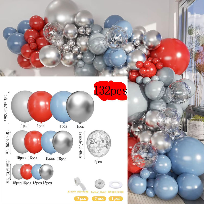 132-teiliges Ballon-Girlandenbogen-Set in Blau, Rot und Silber für deine Party-Dekoration zu Anlässen wie Geburtstag, Hochzeit oder Valentinstag - Bild 2