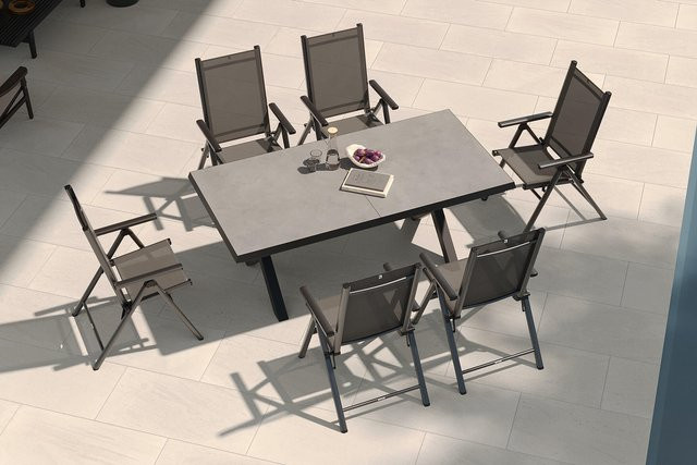 Kettler BasicPlus Pro Garten-Essgruppe für 6 Personen aus Aluminium und Textilene in Anthrazit mit ausziehbarem Tisch und Steinimitat-Optik - Bild 1