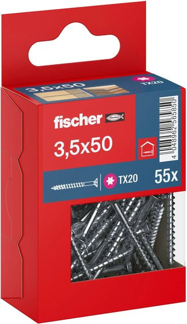 Fischer PowerFast II Senkkopf Schraube mit Torx-Antrieb und Teilgewinde aus verzinktem Stahl, Durchmesser: 3,5 mm, Länge: 50 mm, 55 Stück - Bild 1