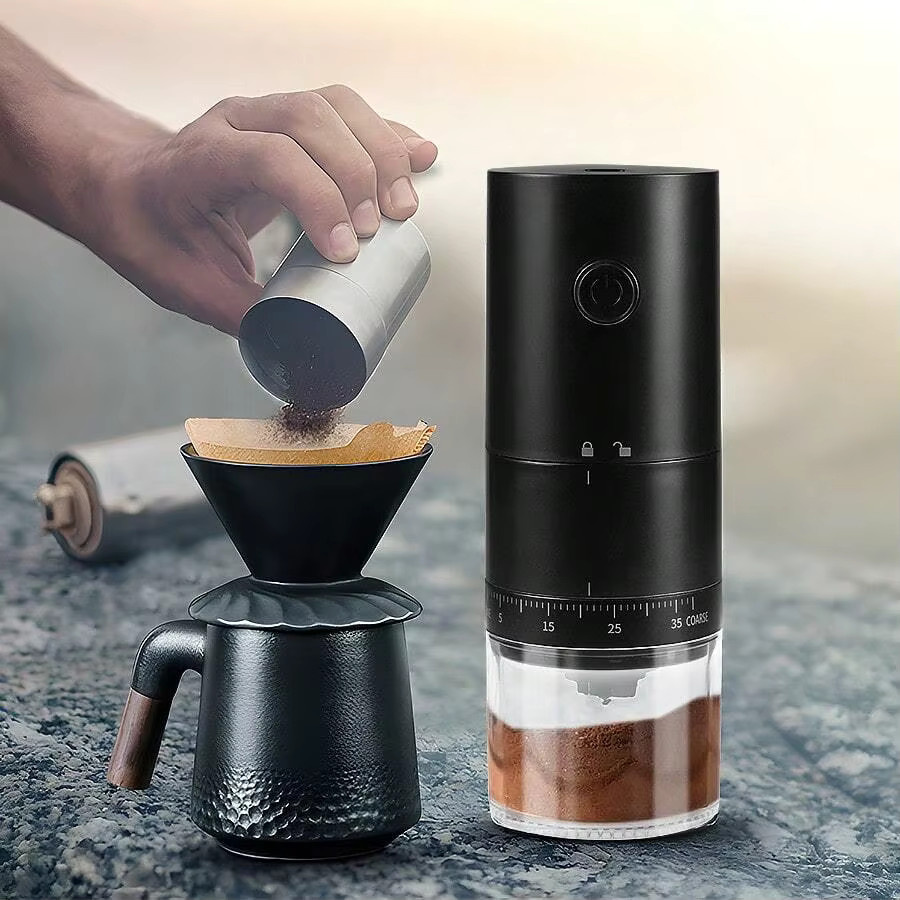 Elektrische CREAROMA Kaffeemühle mit Kegelmahlwerk in Schwarz, tragbare Kaffeemühle mit 38 Mahlgraden für grobe und feine Einstellungen - Bild 5