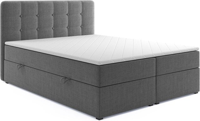 M-Punkt Boxspringbett Prag mit VISCO Topper und Chesterfield Bettkasten in Grau, B/T/H: 180 x 200 cm - Bild 1