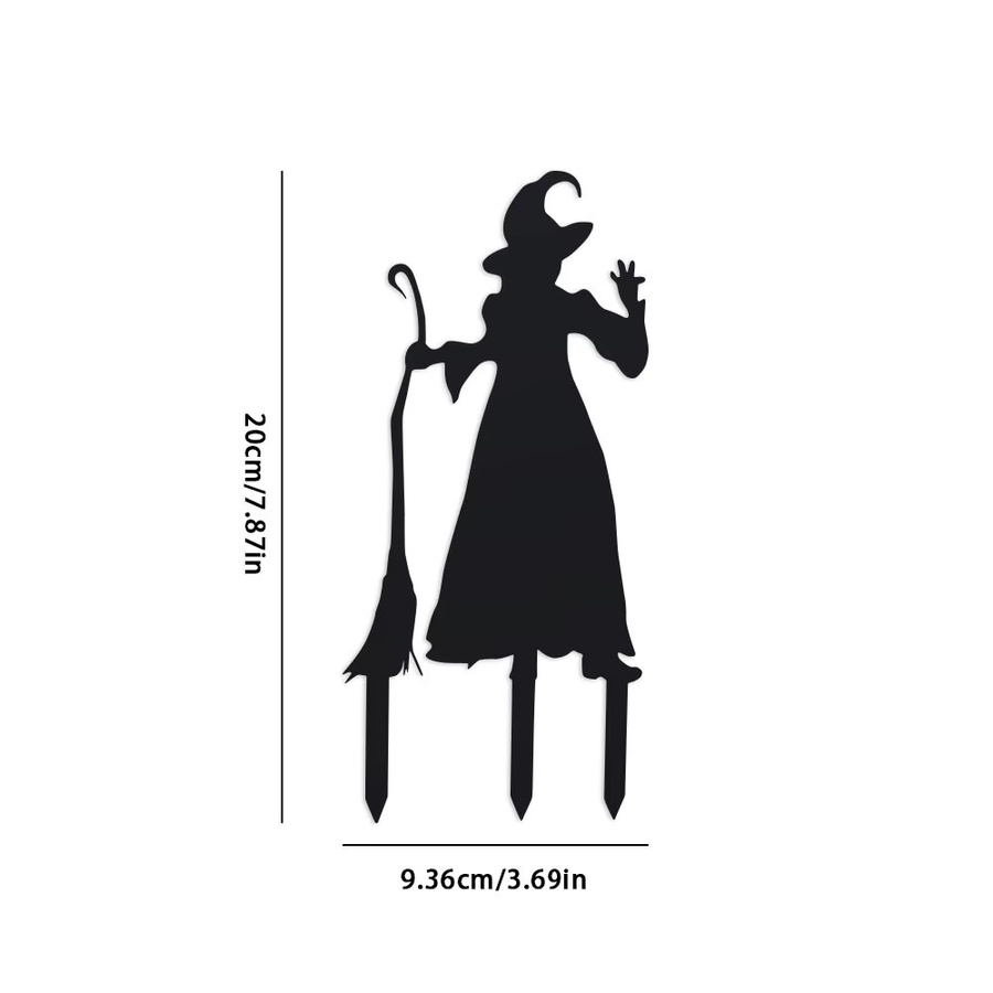 Klassische Hexensilhouette Gartenstecker in Schwarz aus Kunststoff für deine Halloween-Dekoration im Garten, auf der Terrasse oder im Rasen - Bild 2
