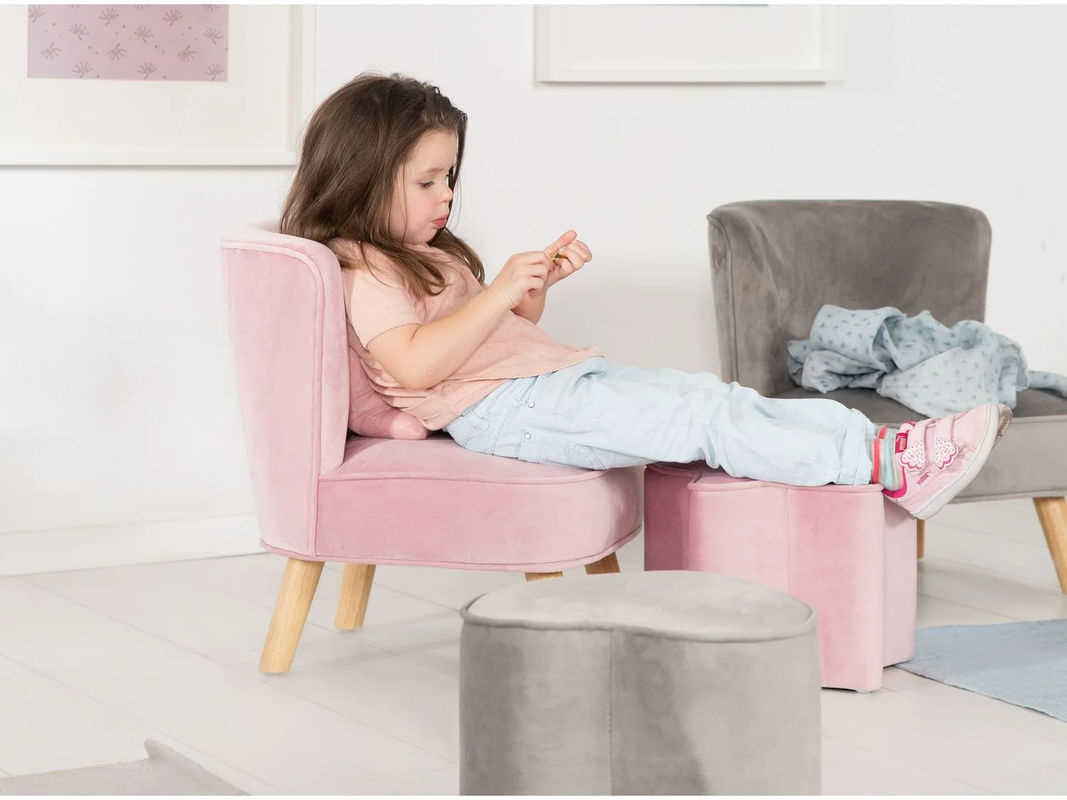 Roba Kindersessel aus Samtstoff in Pink im Retro-Look mit Holzbeinen B/T/H: 48 x 40 x 44 cm - Bild 2