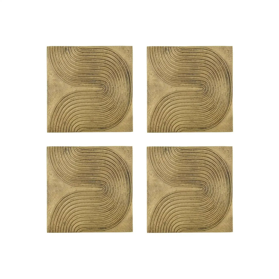 House Doctor Wanddekoration List Set aus 4 quadratischen Aluminium-Elementen in Antik Bronze und Gold mit organischem Muster - Bild 1