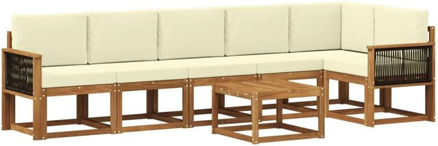 vidaXL Outdoor-Sofagarnitur in L-Form aus Akazienholz mit Kissen und Couchtisch, Farbe Braun und Beige - Bild 1