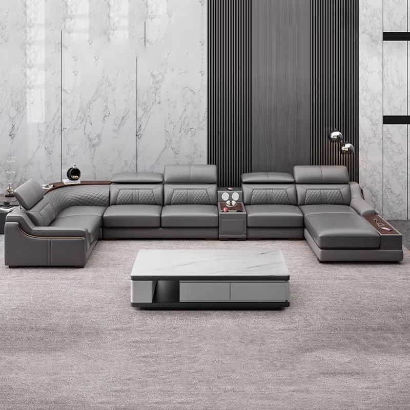 UOSU Echtleder Wohnzimmersofa in modernem und klassischem Design, gerade Ledersofas für dein Wohnzimmer, Breite: 287 cm, Tiefe: 95 cm, Höhe: 287 cm - Bild 3