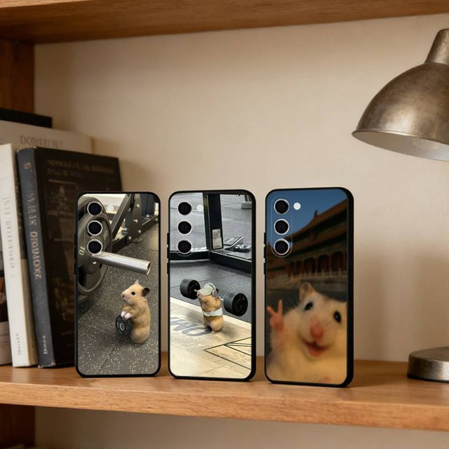 Handyhülle mit lustigem Hamster-Design für Samsung Galaxy A73, A21s, A22, A31, A52, A53, A71, A41 in Schwarz - Bild 1