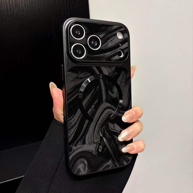 Luxuriöse matte Wasserwellen Handyhülle mit MagSafe für iPhone 17 16 15 14 13 12 11 Pro Max Plus in Gold und Schwarz - Bild 1