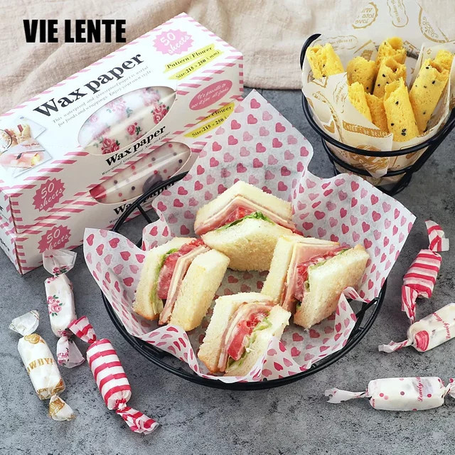 50 Stück VIE LENTE Ölfreies Backpapier aus lebensmittelechtem Papier für Brot, Süßigkeiten, Kuchen, Burger und Pommes - Bild 1