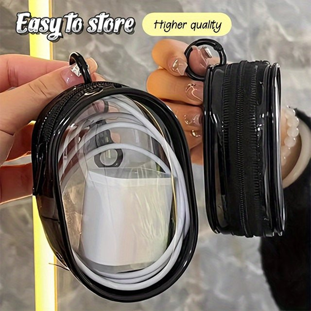 Multifunktionale transparente Aufbewahrungstasche für Ladegeräte, Kabel und Kopfhörer mit Reißverschluss in Schwarz - Bild 1