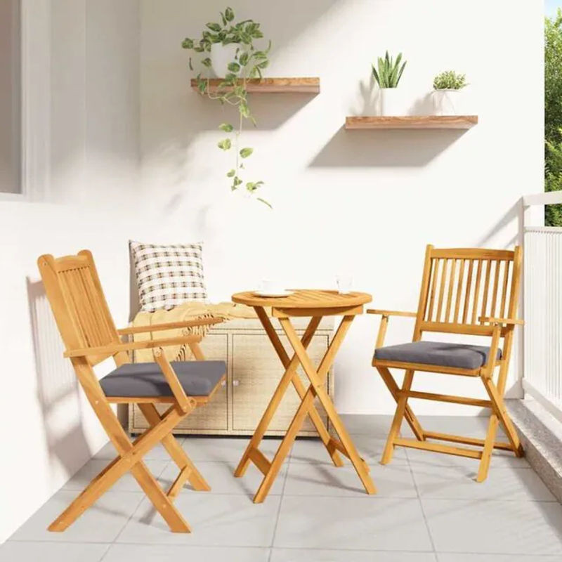 Vidaxl Klappstühle 2er Set aus Akazie Massivholz in Grau, B/T/H: 49 x 57,5 x 92 cm - Bild 1