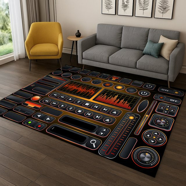 Faviora DJ Screen Record Musik Teppich, rutschfeste Bodenmatte in Multicolour für Wohnzimmer, Schlafzimmer oder Küche, Rechteckig, B/T: 60 x 40 cm - Bild 1