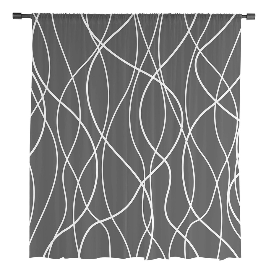 Moderne Kunst Vorhänge mit verdrehten Linien in Grau Transparent, Tüll Voile Organza für Wohnzimmer und Küche, Breite: 135 cm, Höhe: 115 cm - Bild 3