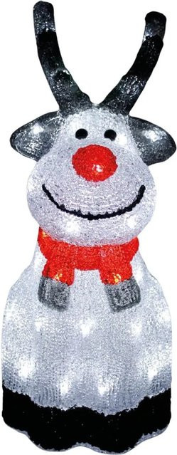 Lex Acryl Elch Weihnachtsfigur mit 45 LEDs in Weiß, beleuchtete Weihnachtsdeko für Außen und Innen mit Timer - Bild 1