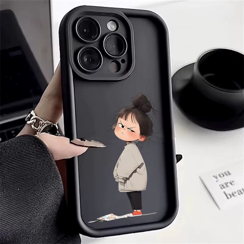 Handyhülle Silikon-Softcover mit wütendem Mädchen-Aufdruck in Schwarz für iPhone 15 16 14 13 12 11 Pro Max XS X XR 7 8 Plus SE2 - Bild 1