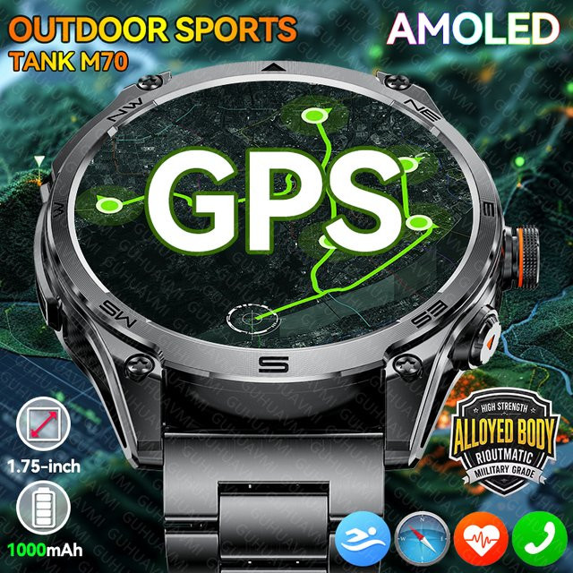 GUHUAVMI Smartwatch, GPS, 1,75 Zoll, 10 ATM, Edelstahl, Herren, Orange - Bild 1