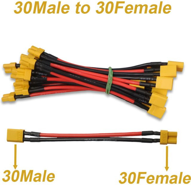 XT30 zu XT30 Steckverbinder Adapter Set mit 14AWG Silikonkabel in Gelb für RC FPV Quadcopter und CineLog35 Drohnen - Bild 1