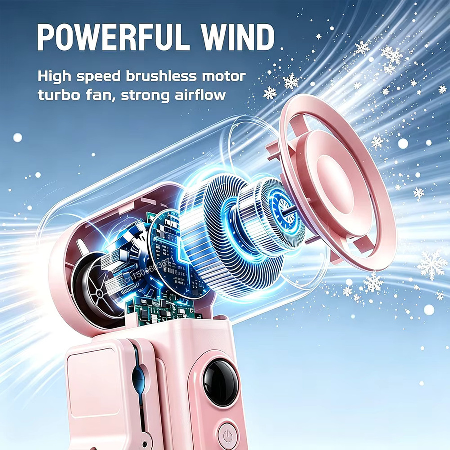 Tragbarer Mini-Clip-Ventilator von raugee mit digitalem Display, wiederaufladbar via USB, rotierbar, in Weiß oder Pink - Bild 3