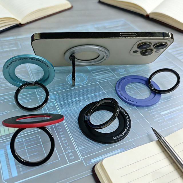 QGhappy Magnetischer Handyhalter für MagSafe mit Metall-Fingerring und faltbarem Ständer in Silber für iPhone 17 16 Pro Max - Bild 1