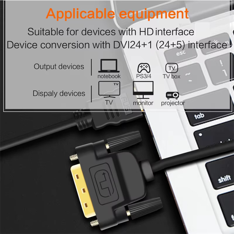DOONJIEY HDMI auf DVI Adapterkabel, bidirektionales DVI-D 24+1 HDTV-Konverterkabel für LCD-HDTV und DVD-Monitore, Schwarz - Bild 3
