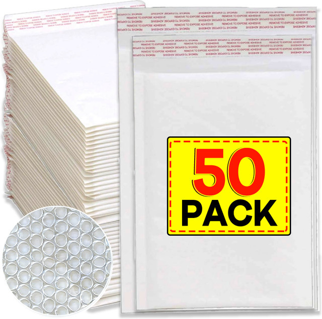 Selbstklebende Luftpolsterversandtaschen aus weißem Kraftpapier mit Schaumstoffpolsterung, 10 Stück - Bild 1