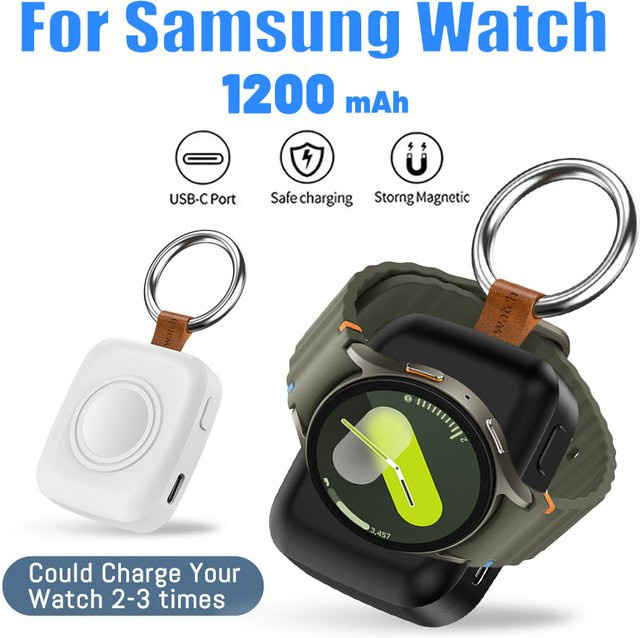 Magnetisches kabelloses USB Typ-C Schnellladegerät für Samsung Galaxy Watch 8, 8 Classic, 7, 7 Ultra, 6 und Active 2 in Schwarz aus Silikon - Bild 1