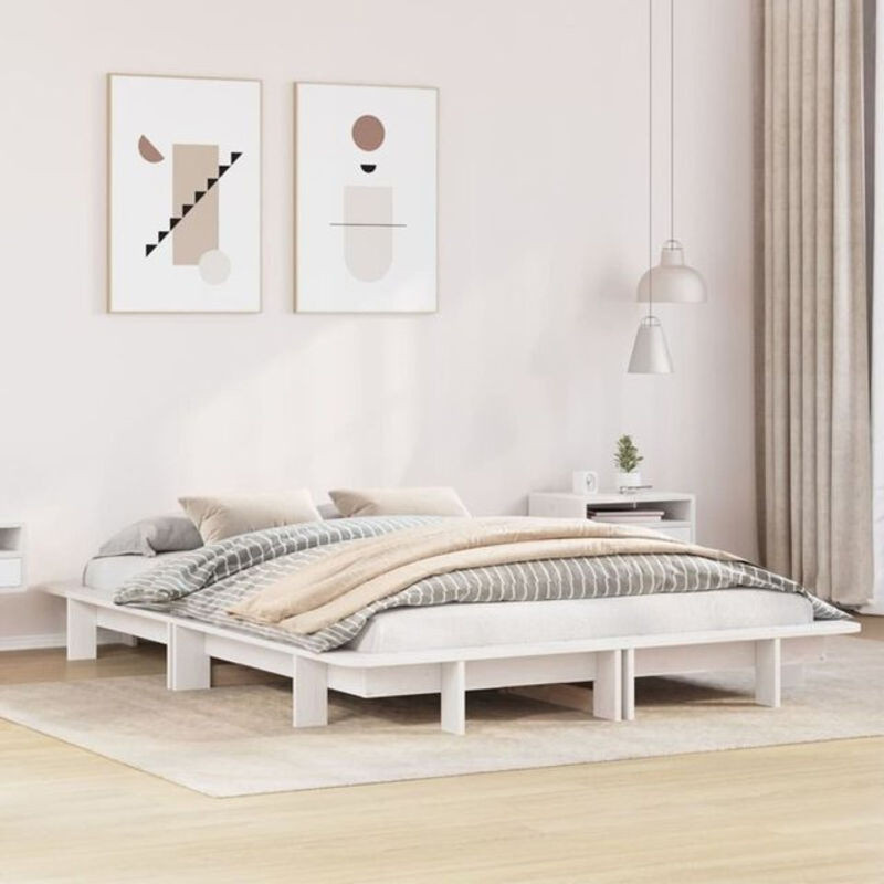 Massivholzbett Vidaxl aus Kiefer in Weiß, Modern und Minimalistisch, B/T/H: 135 x 190 cm - Bild 1