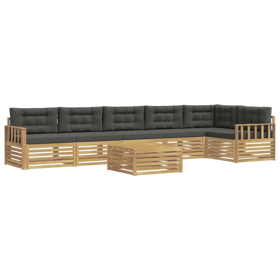 vidaXL Outdoor-Sofagarnitur 7-teilig in L-Form aus Akazienholz mit Kissen in Weiß und Anthrazit - Bild 2