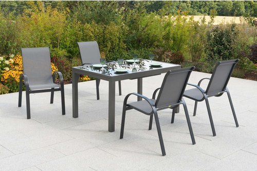 MERXX Gartenmöbel-Diningset Amalfi, 5-teilig, Aluminium und Glas, grau - Bild 1