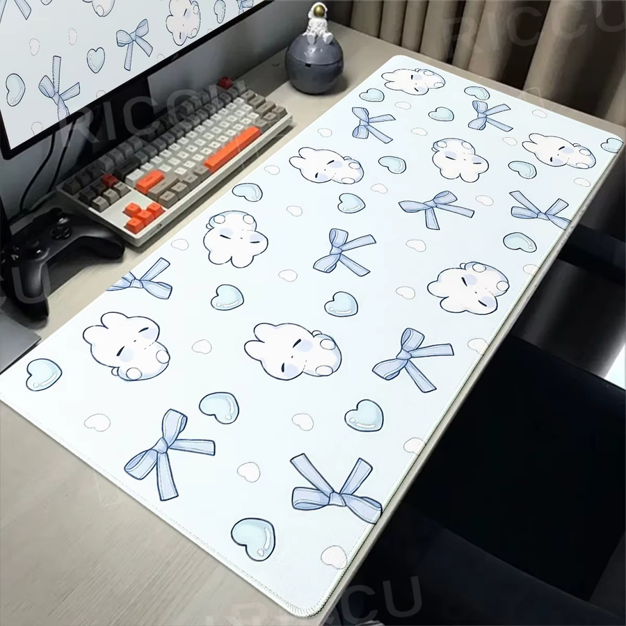 Riccu Mauspad Blau mit Schleifenhasen im Kawaii-Cartoon-Stil als Schreibtischunterlage - Bild 3