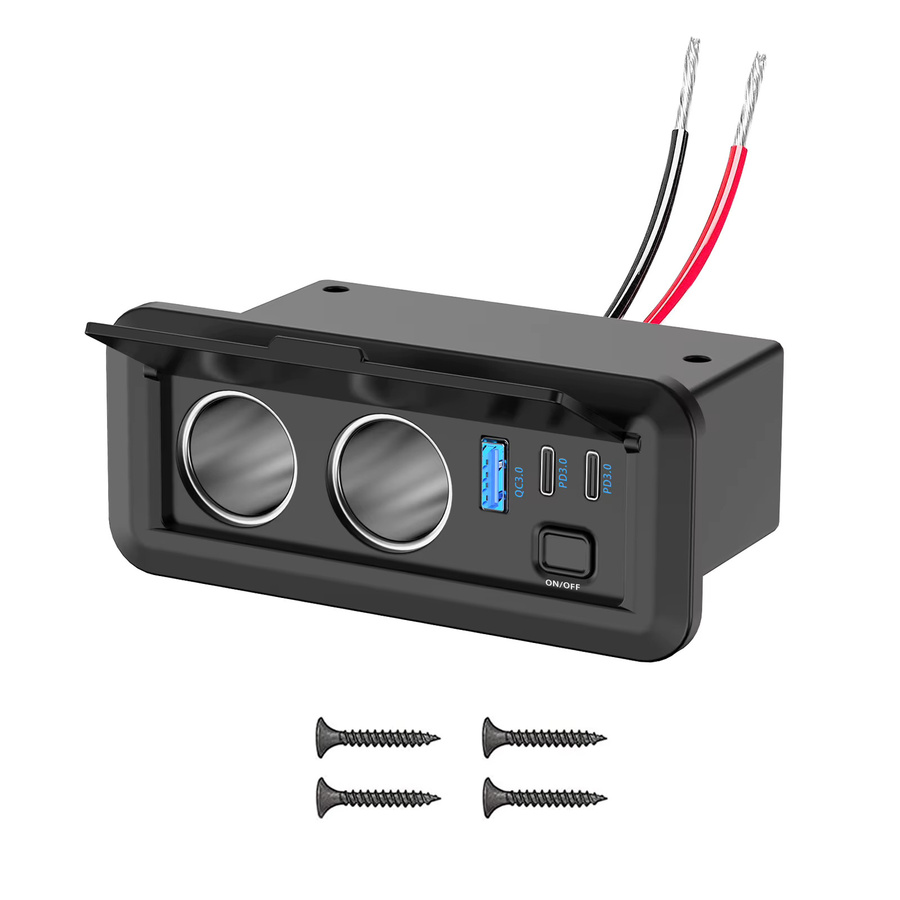 kebidumei USB-Autoladebuchse mit 3 Ports, Dual 36W PD3.0 & 18W QC3.0 Ladegerät, Wasserdicht für 12V/24V Auto LKW Boot, Schwarz - Bild 2