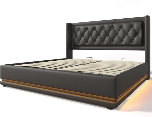 okwish Polsterbett mit Stauraum und LED-Beleuchtung in Schwarz, B/T/H: 140 x 200 x 41,62 cm, inklusive USB-Anschluss und Hydraulik-Funktion - Bild 1