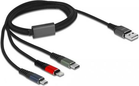 Delock USB 2.0 Ladekabel mit USB-A, USB-C, Micro-USB und Lightning Steckern in Grün, Länge: 1,00 m - Bild 1